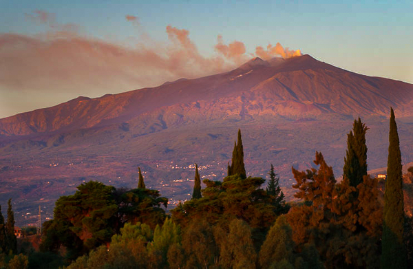 photo of Sicily's Mt. Etna erupting